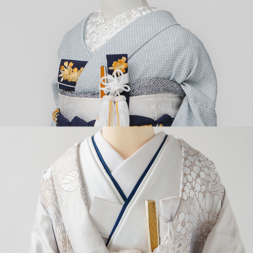 ブルーグレー掛下＆紺重ね衿